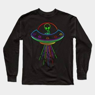 Space Alien UFO Neon Lights Rave Alien Lovers  MM Long Sleeve T-Shirt